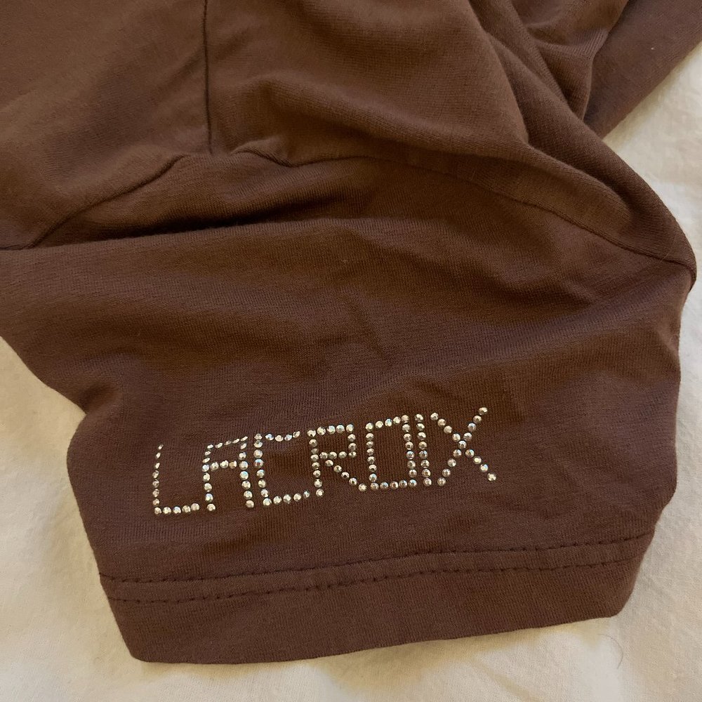 CHRISTIAN LACROIX Jeans Studded Logo Brown Tee Quiet Luxury Vintage 90s Y2K RARE